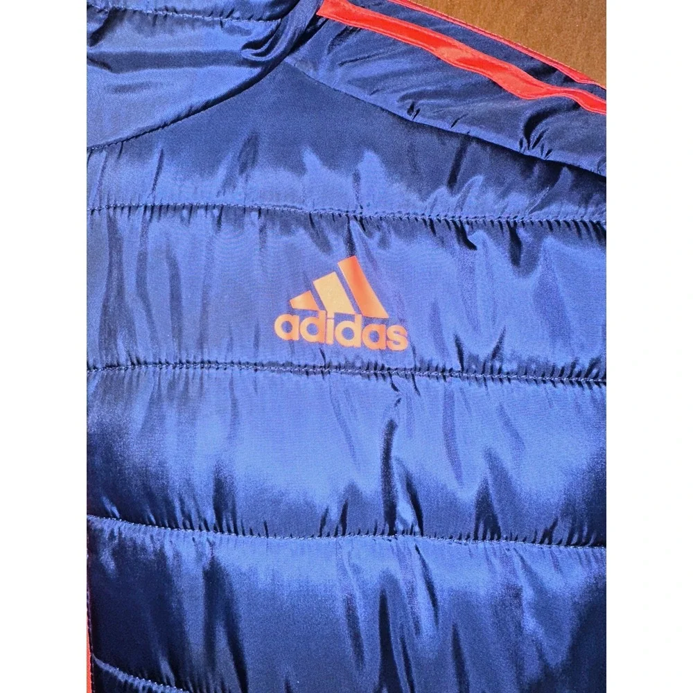 adidas Boys‎ XL 18/20 Navy Blue Orange Hooded Puffer Jacket Coat